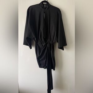 SECULAR Elegant Black Kimono-Style mini Dress XS